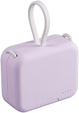 ODGUV Small Portable Charger 4000mAh,Cute Power Bank Built in Cable,Mini Fast Charging USB C Phone Charger,Ultra-Compact External Battery Pack for iPhone Samsung Google,Purple