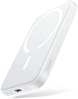 Baseus Magnetic Power Bank Battery Pack 6000mAh Wireless Portable Charger PD 20W with USB-C Cable, for MagSafe, for iPhone 14/13/12 Series, White