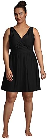 Landsâ€™ End Womenâ€™s Long Chlorine Resistant Tummy Control Surplice Wrap Swim Dress One Piece Swimsuit