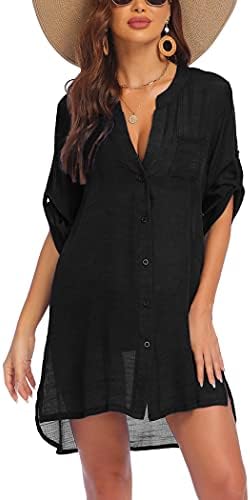 AI?MAGE Women?s Swimsuit Cover Ups Shirt Sexy V-Neck Bathing Suit Coverups Dress Bikini Beach Tunic Top S-3XL