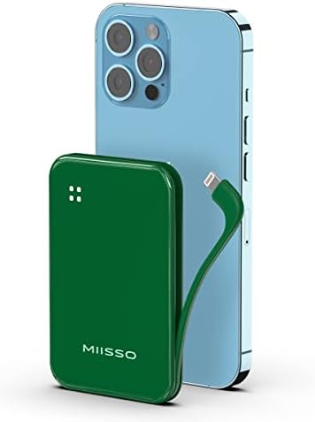 REDISONA Small Portable Charger 4500mAh Power Bank with Built-in Cable, Mini External Battery Pack Compatible with iPhone 14/14 Pro/14 Plus/14 Pro Max/13/12/11/X/8/7/6 Airpods, Green