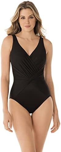 Miraclesuit Womenâ€™s Swimwear Rock Solid Twister V-Neckline Tummy Control One Piece Swimsuit
