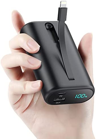 Portable Charger 10800mAh for iPhone,Small & Ultra-Compact 15W PD Fast Charging Power Bank ,LCD Display Battery Pack with Built-in-Cable Compatible with iPhone 14/14 Pro Max /13/12/X/XR/XS/8/7/6 etc