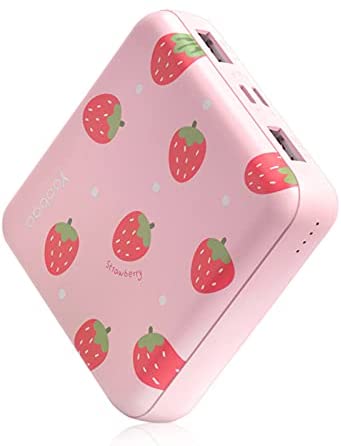 Yoobao Portable Charger 10000mAh Cute Power Bank for Girls Mini Fast Charging Compact Battery Pack with Dual USB Output & Dual Inport (2.1A Type-C and 8-Pin Input),Compatible with iPhone,iPad-Pink