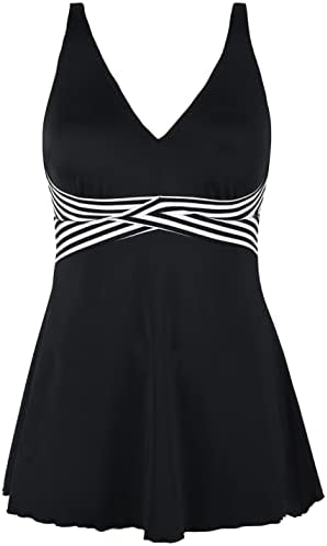 Septangle Women One Piece Swim Dress with Skirt Plus Size Swimsuit Tummy Control Swimwear