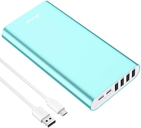 BONAI Portable Charger 20000mAh Power Bank 2.0A Max Input 4 USB Output, Aluminum Polymer External Battery Pack for Road Trip Camping Compatible with iPhone iPod iPad Samsung Smartphone Tablet â€“ Mint