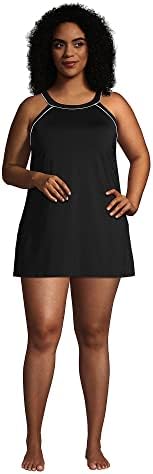 Landsâ€™ End Womenâ€™s Chlorine Resistant High Neck Swim Dress One Piece Swimsuit Adjustable Straps