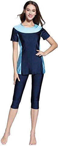Ababalaya Womens? Color Block Moderate Cover 2 Piece Swimsuit Burkini