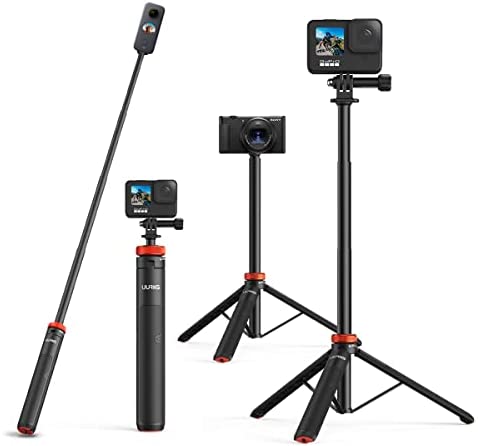 UURig Telescopic Selfie Stick Long with Tripod, Waterproof Hand Grip, for Insta360 GoPro Hero 10 9 8 7 6 5 4 3 2, Fusion, Max, Session, AKASO, SJCAM, DJI OSMO Action Cameras
