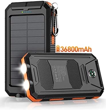 Power-Bank-Portable-Charger-Solar ? 36800mAh Waterproof Portable External Backup Battery Charger Built-in Dual QC 3.0 5V3.1A Fast USB and Flashlight for All Phone and Electronic Devices (Orange)