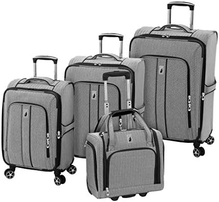 LONDON FOG Newcastle Softside Expandable Spinner Luggage, Black White Herringbone, 4 Piece Set