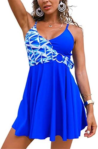 Womenâ€™s Two Piece Swimsuit Tankini Tummy Control Bathing Suits V Neck Floral Swimwear Swim Dress Skirt