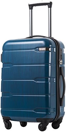Coolife Luggage Suitcase PC+ABS Spinner Built-In TSA lock 20in 24in 28in Carry on (Caribbean Blue., S(20in_carry on))