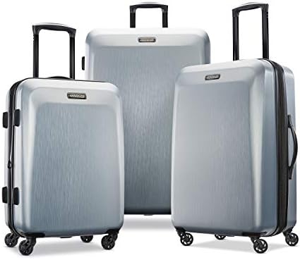 American Tourister Moonlight Hardside Expandable Luggage with Spinner Wheels, Silver, 3-Piece Set (21/24/28)