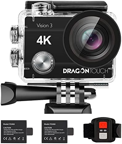 Dragon Touch 4K Action Camera 20MP Vision 3 Underwater Waterproof Camera 170Â° Wide Angle WiFi Sports Cam with Remote 2 Batteries and Mounting Accessories Kit