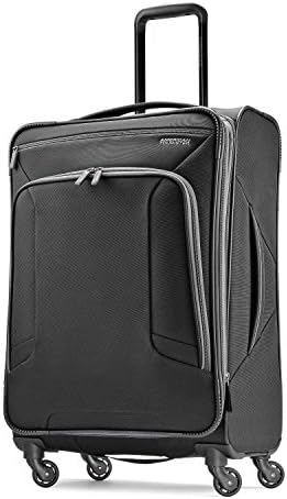 American Tourister 4 Kix Expandable Softside Luggage with Spinner Wheels, Black/Grey, Checked-Medium 25-Inch