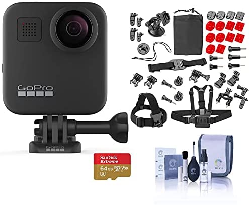 GoPro MAX 360 Action Camera â€“ Bundle with 64GB MicroSDXC Card, Froggi Extreme Sport Action Camera Accessory Set, Cleaning Kit