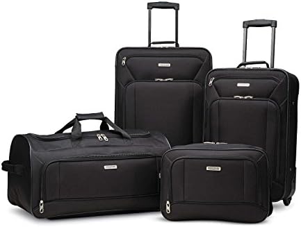 American Tourister Fieldbrook XLT Softside Upright Luggage, Black, 4-Piece Set (BB/DF/21/25)