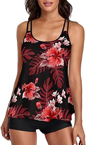 UNIQWETO Flowy Tankini Bathing Suits for Women Tummy Control Swimsuits Two Piece Swimwear Tank Top with Boyshorts