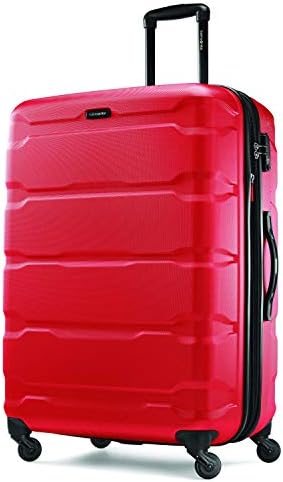 Samsonite Omni PC Hardside Expandable Luggage with Spinner Wheels, Checked-Large 28-Inch, Red