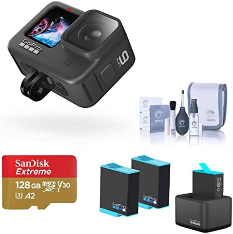 Luibor GoPro HERO9 Black, Waterproof Sport and Action Camera, 5K/4K Video, Power Bundle with Dual Charger, 3 Extra Battery, 128GB microSD Card, Cleaning Kit
