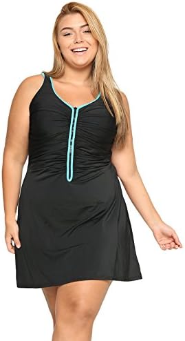 DELIMIRA Womenâ€™s Plus Size One Piece Swimsuit Zip Front Skirted Bathing Suits Swimdress
