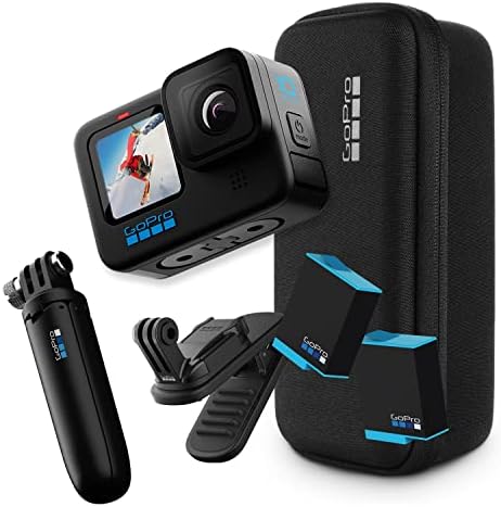 GoPro HERO10 Black Accessory Bundle â€“ Includes HERO10 Camera, Shorty (Mini Extension Pole + Grip), Magnetic Swivel Clip, Rechargeable Batteries (2 Total), and Camera Case