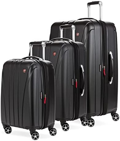 SwissGear 7585 Hardside Expandable Luggage with Spinner Wheels, Black, 3-Piece Set (19/23/27)