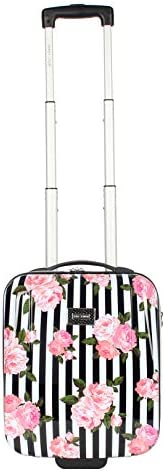 Betsey Johnson Designer Underseat Luggage Collection ? 15 Inch Hardside Carry On Suitcase for Women- Lightweight Under Seat Bag with 2-Rolling Spinner Wheels (Stripe Roses)