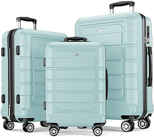 SHOWKOO Luggage Sets Expandable PC+ABS Durable Suitcase Double Wheels TSA Lock Mint GreenÂ­
