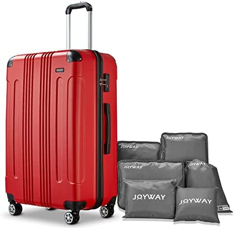 Joyway Luggag 7-Piece Travel Sets,28 inch Suitcase with Spinner Wheels,Hard Case Large Luggage with TSA Locks(28Inch No Bag Red)