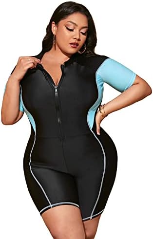 Floerns Womenâ€™s Plus Size Tropical Zipper Front Athletic One Piece Swimsuit
