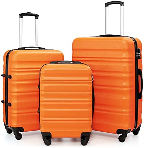 LONG VACATION Luggage 3 Piece Set ABS Hardshell Lightweight Suitcase with TSA Lock Spinner Wheels 20in24in28in (Orange)