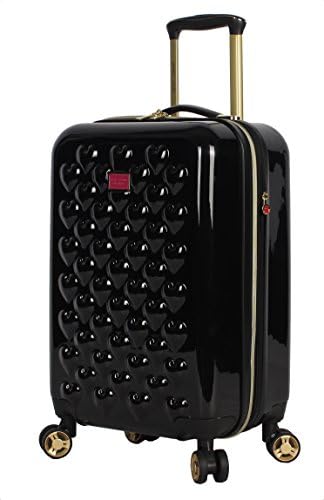 Betsey Johnson Designer 20 Inch Carry On â€“ Expandable (ABS + PC) Hardside Luggage â€“ Lightweight Durable Suitcase With 8-Rolling Spinner Wheels for Women (Heart to Heart Black)