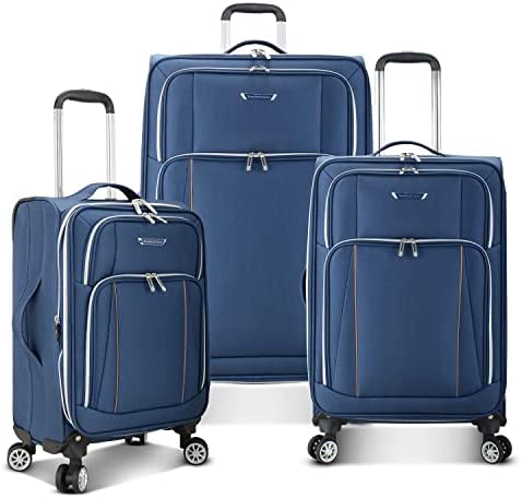 Travelerâ€™s Choice Lares Softside Expandable Luggage with Spinner Wheels, Navy, 3 Piece Luggage Set