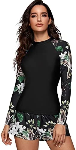 MakeMeChic Womenâ€™s 3 Piece Tankini Bathing Suits Floral Long Sleeve Surfing Swimsuit