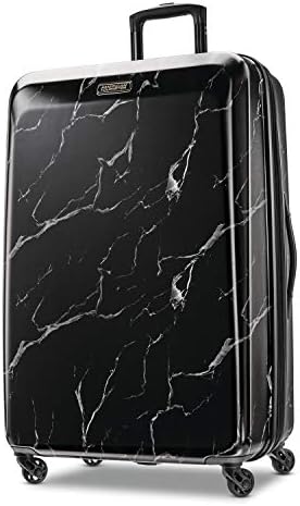 American Tourister Moonlight Hardside Expandable Luggage with Spinner Wheels, Black Marble, Checked-Large 28-Inch