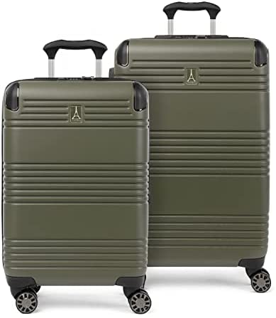 Travelpro Roundtrip Hardside Expandable Luggage, TSA Lock, 8 Spinner Wheels, Hard Shell Polycarbonate Suitcase, Olive Green, 2-Piece Set (21/25)