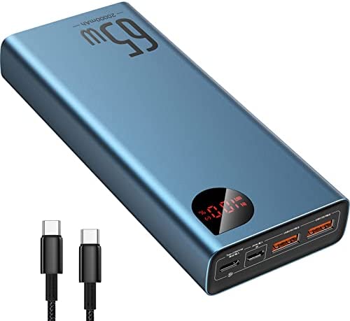 Baseus Power Bank, 65W 20000mAh Laptop Portable Charger, Fast Charging USB C 4-Port PD3.0 Battery Pack for MacBook Dell XPS IPad iPhone 14/13/12 Pro Mini Samsung Switch