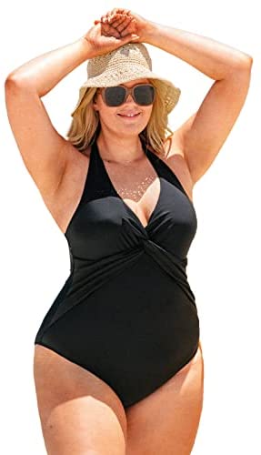 CUPSHE Womenâ€™s Plus Size One Piece Swimsuit Halter Twist Front Backless Bathing Suit