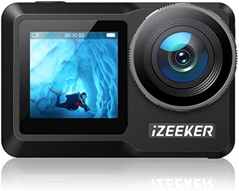 iZEEKER 4K60FPS Action Camera 24MP Touch Screen Super EIS3.0 Waterproof Camera Remote Control WiFi 10X Zoom Helmet Camera (Battery Charger, 2x1350mAh Batteries and Accessory Kit)