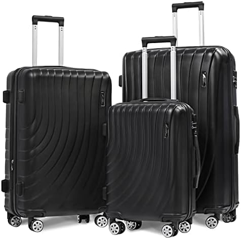 M Camel Mountain Luggage Sets 3 Piece Lightweight Durable Expandable Hard Shell Suitcase Set with TSA Lock Double Spinner Wheels â€“ Black