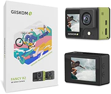 GIISKOM Fancy R2 Action Camera 4k/60FPS 24MP in Dual Screen, 95FT Waterproof Underwater Camera for Snorkeling, Sports Camera with Image Stabilization Matchs Mounting Bundles for Vlog (Green)