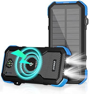 Ryoko Solar Charger Power Bank, 30000mAh Solar Phone Charger with 10W Wireless Charging, Dual USB & Type-C Port, QC 18W Fast Charging Power Bank for iPhone, Samsung, Switch, Tablet