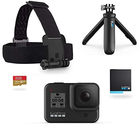 GoPro HERO8 Black Retail Bundle â€“ Includes HERO8 Black Camera Plus Shorty, Head Strap, 32GB SD Card, and 2 Rechargeable Batteries