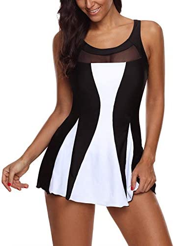 Zando Womens Swimsuits Tummy Control Swim Dress One Piece Swimsuit Plus Size Swimwear V Neck Bathing Suits Swim Dress