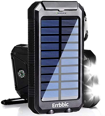 Solar Charger 20000mAh Solar Power Bank Waterproof Portable External Backup Battery Charger Built-in Dual USB/Flashlight for All Cell Phone, Tablet, and Electronic Devices(Black)