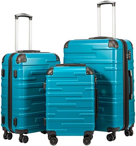 Coolife Luggage Expandable(only 28â€³) Suitcase 3 Piece Set with TSA Lock Spinner 20in24in28in (lake blue)