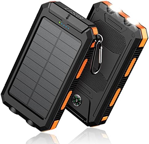 Feeke Solar-Charger-Power-Bank â€“ 36800mAh Portable Charger,QC3.0 Fast Charger Dual USB Port Built-in Led Flashlight and Compass for All Cell Phone and Electronic Devices(Orange)