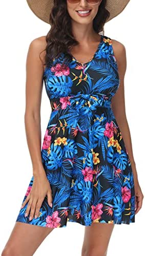 Kate Kasin Womenâ€™s Two Piece Swimsuits Tummy Control Back Cross Flowy Swimdress Bathing Suits with Boyshorts Swimwear